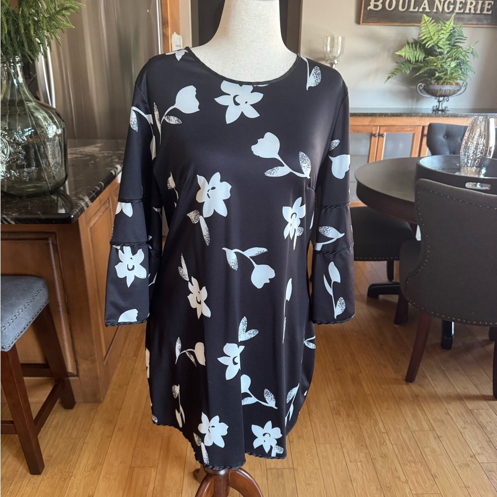 Floral Black and White Dress